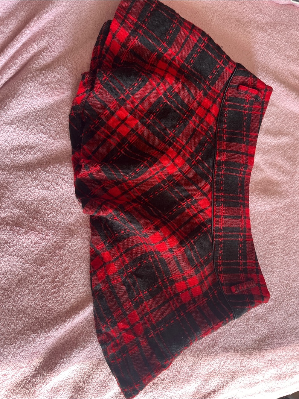 Red Black Plaid A-Line Mini Skirt